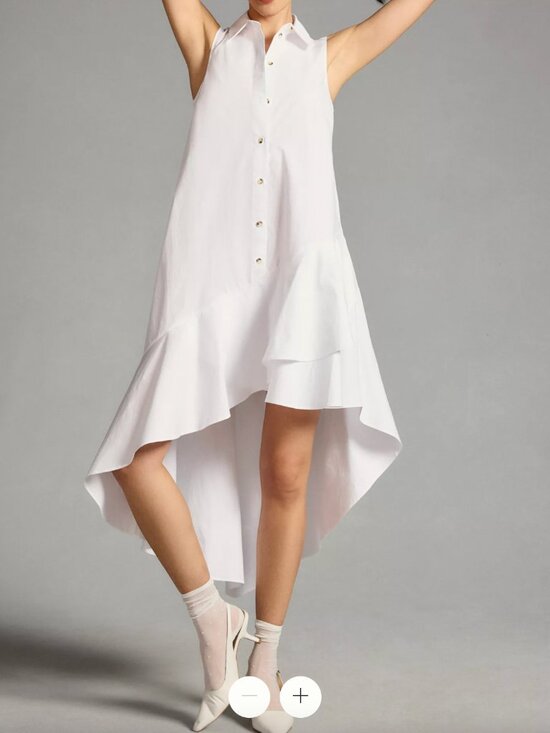 Anthropologie Dresses & Skirts - By Anthropologie Sleeveless Buttondown Asymmetrical Ruffle-Hem Dress, White